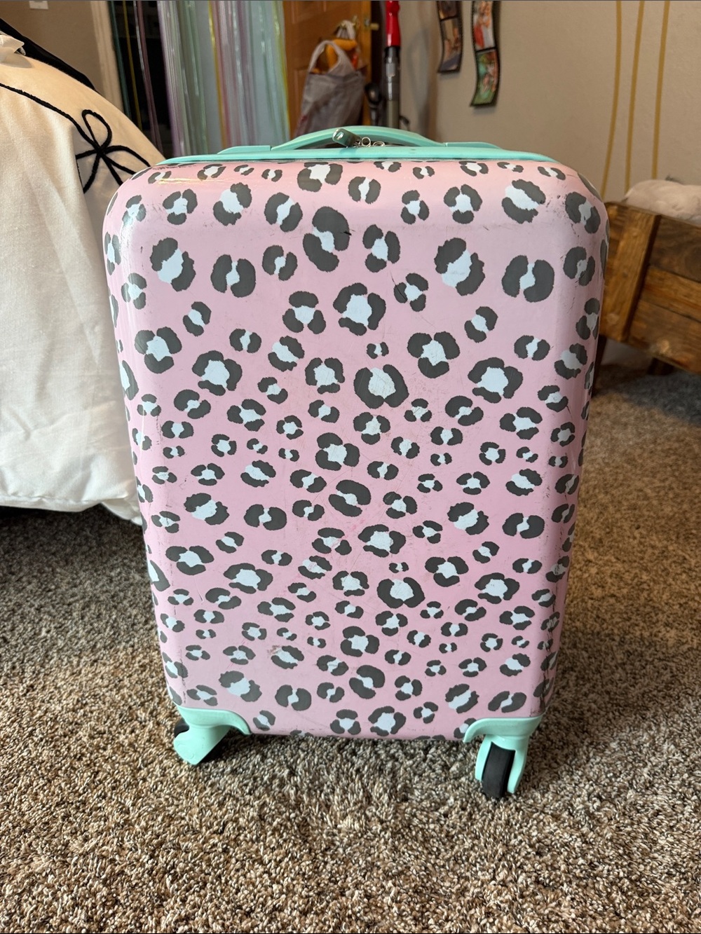 Target Pink Leopard Print Carry-On with Mint Accents